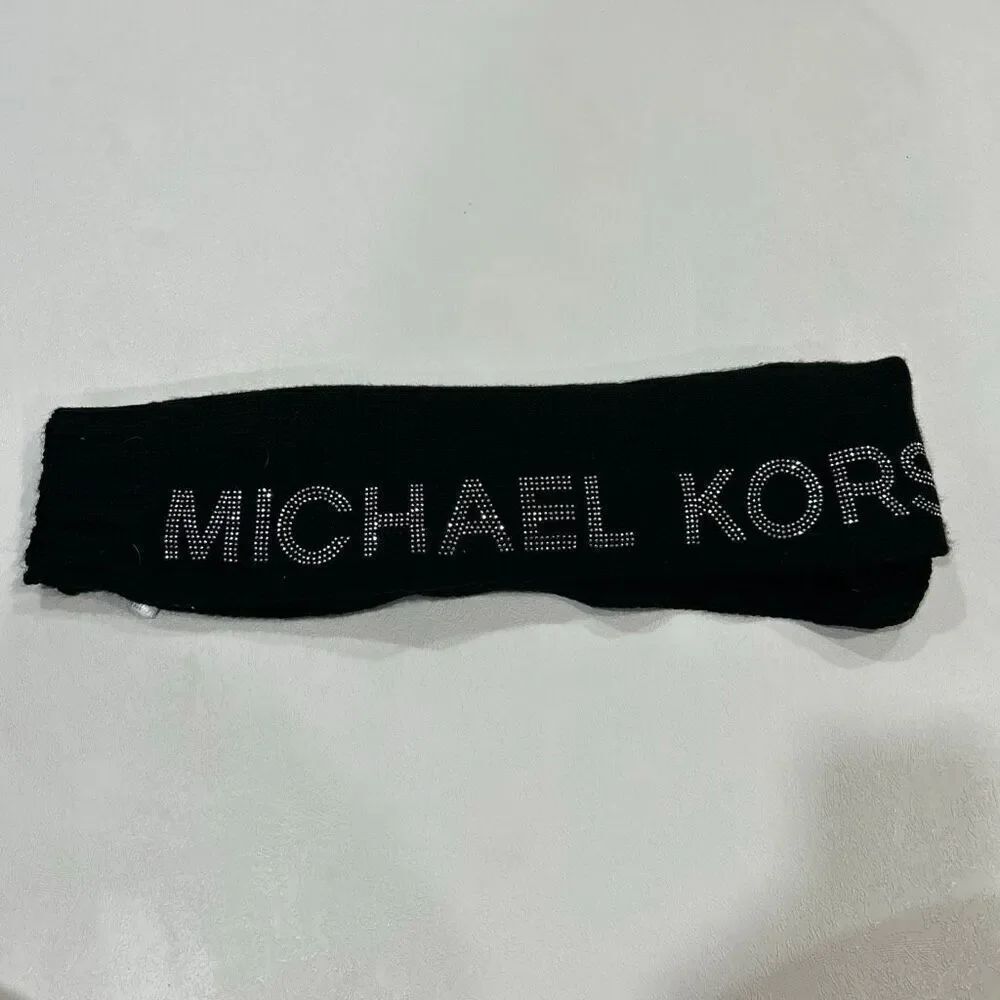 Michael Kors Black Knit Scarf Rhinestone Logo Winter Wrap